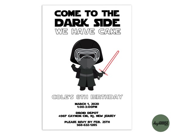 Star Wars SELF EDITABLE PDF, Template, Star Wars, Dark Side, Birthday  Party, Printable Birthday Party Invite, Instant Download, Kylo Ren