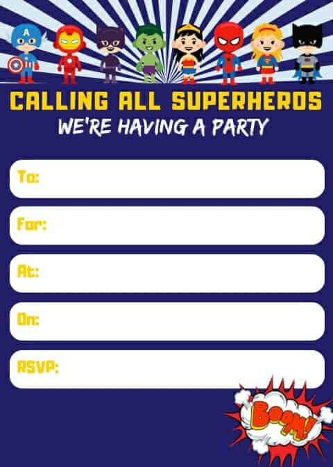 printable party invitations superhero