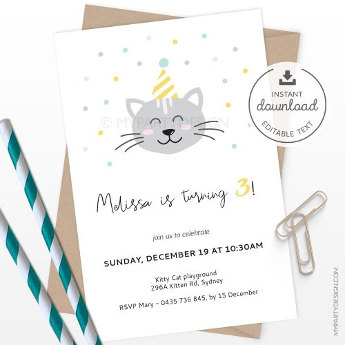 Printable Kitty Cat Party Invitation, Kitten Party Invite - My ...