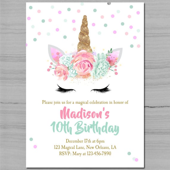 Unicorn Birthday Invitation Printable or Printed with FREE SHIPPING -  Unicorn Pink and Mint Sparkle Collection