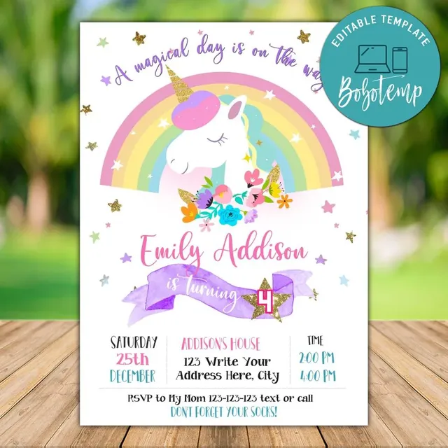 printable party invitations unicorn