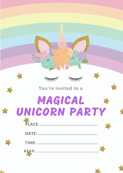 printable party invitations unicorn