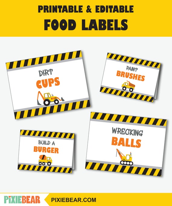 Construction Food Labels Printable Construction Party Food Tent ...