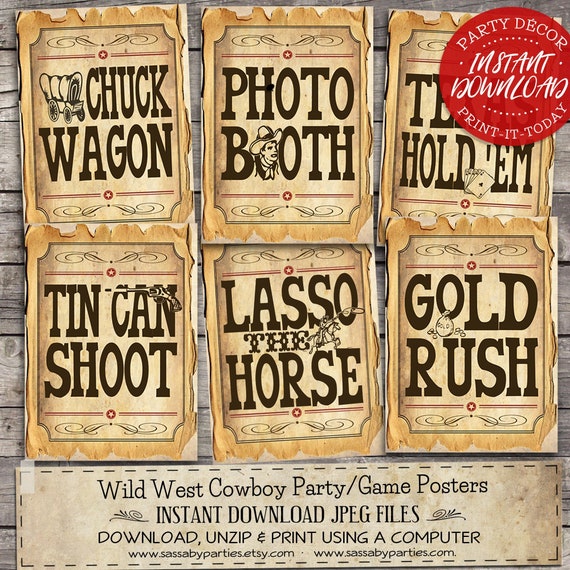 30 Cowboy Game Signs/party Posters INSTANT DOWNLOAD Wild West ...
