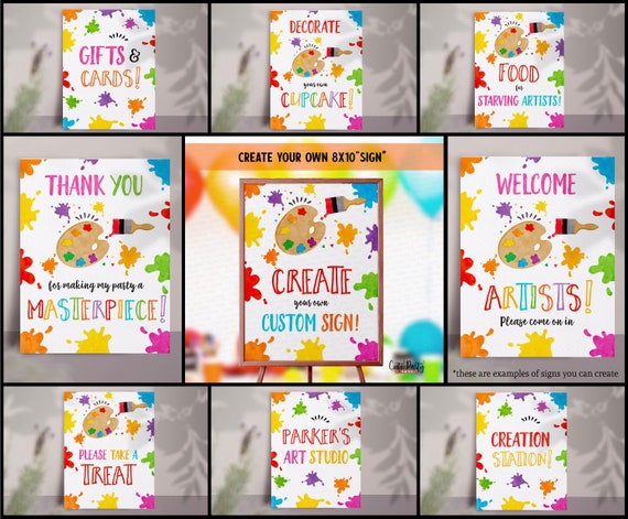 INSTANT DOWNLOAD EDITABLE Art Party Birthday Printable Party Signs ...