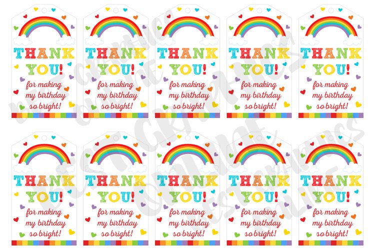 Rainbow birthday party favor tags, Printable gift tags