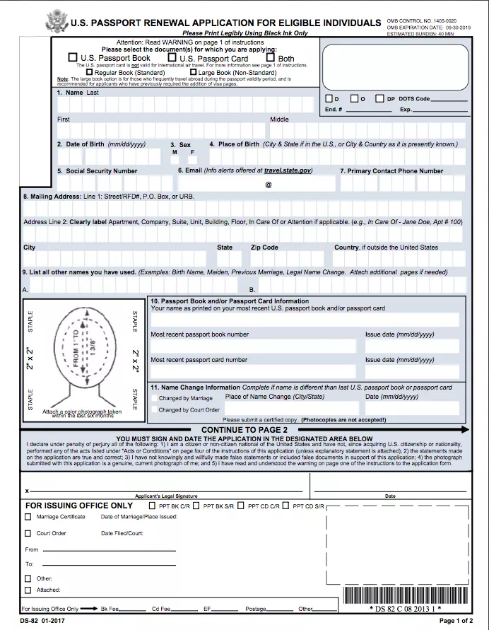 Fillable Form Passport Renewal DS-82 (2017) | PDFRun