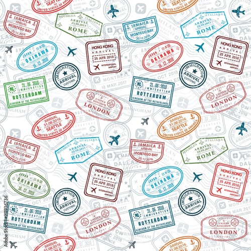 Seamless passport stamp background Stock-Vektorgrafik | Adobe Stock