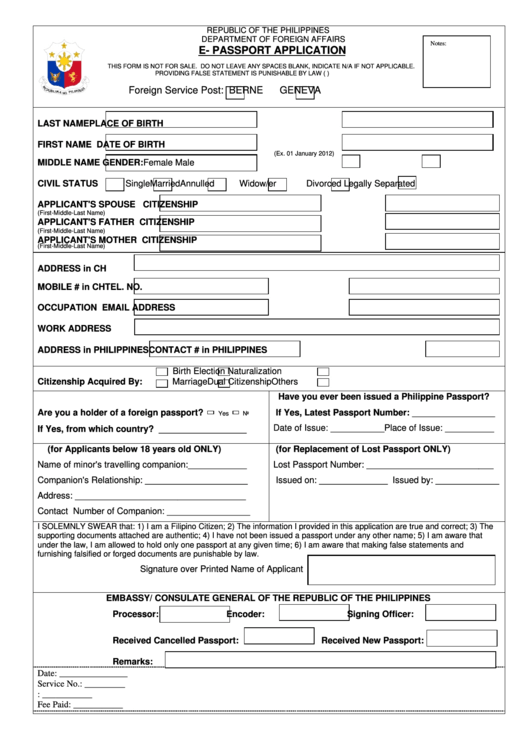 Philippine Embassy Riyadh E Passport Application Form ...