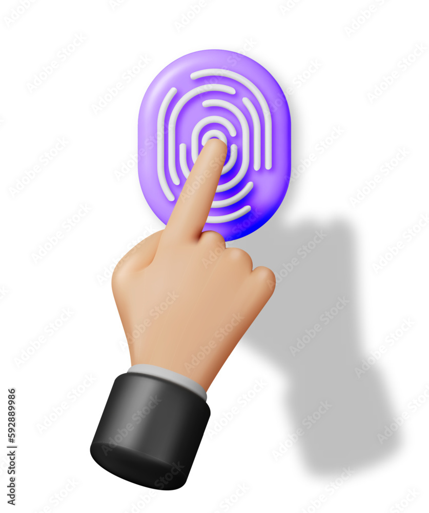 3D Fingerprint Icon and Hand Isolated. Render Finger Print Symbol ...