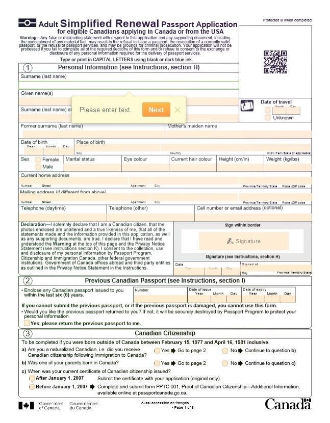 printable passport renewal application canada