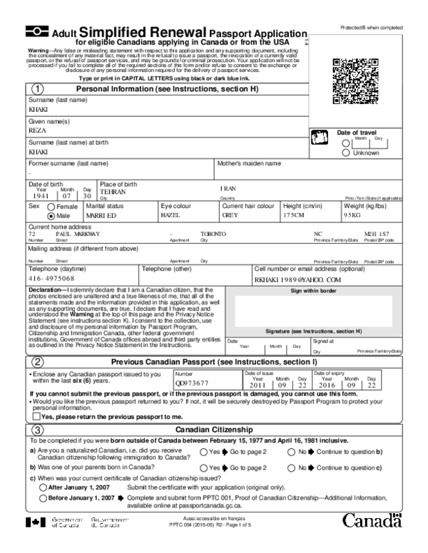 PDF) Adult Simplified Renewal Passport Application for eligible ...