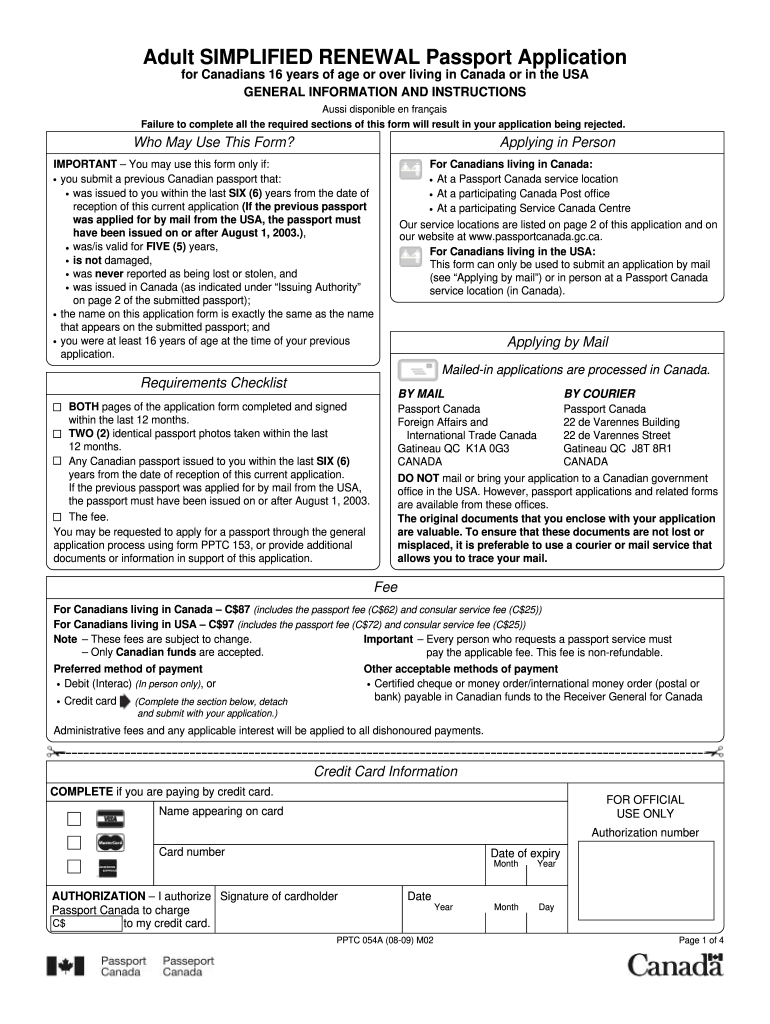 2009-2024 Form Canada PPTC 054A Fill Online, Printable, Fillable ...