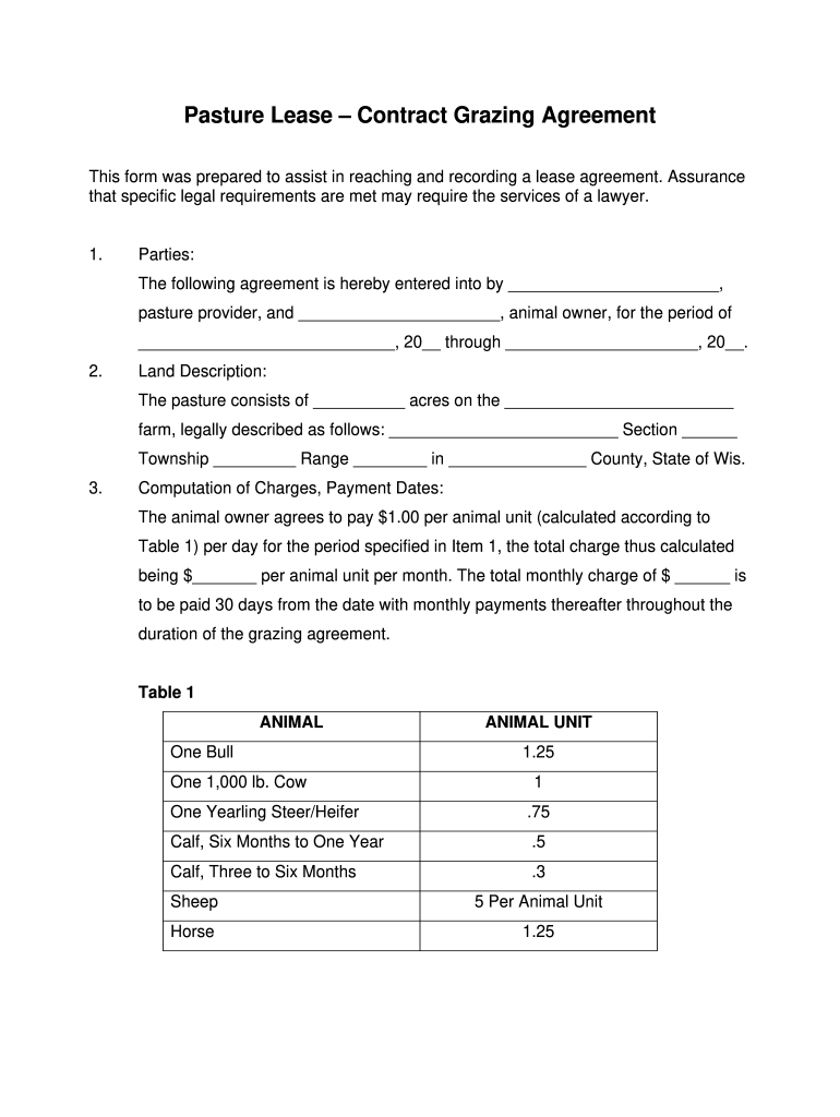 printable pasture lease agreement