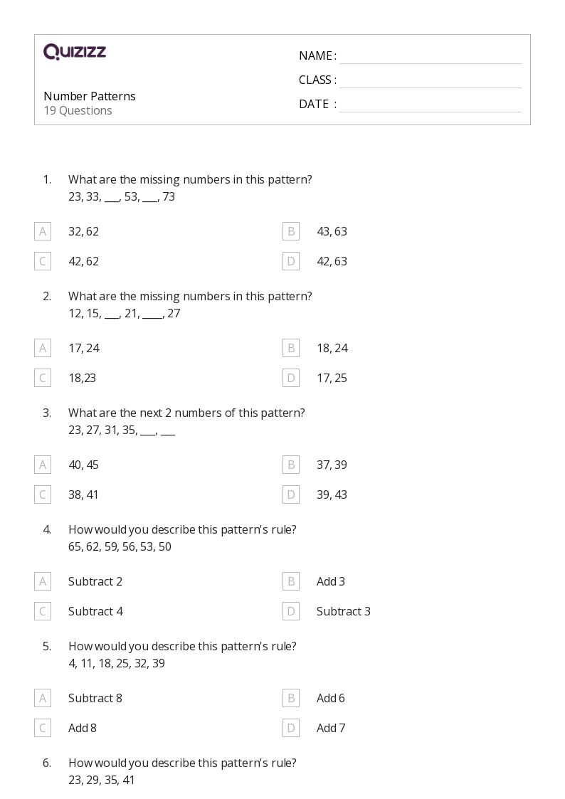 50+ Number Patterns worksheets for 3rd Class on Quizizz | Free ...