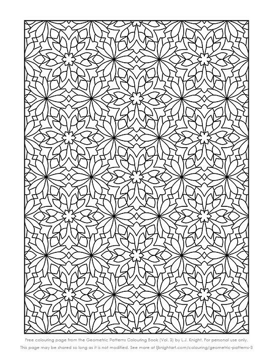 Free Printable Geometric Pattern Colouring Page | L.J. Knight Art