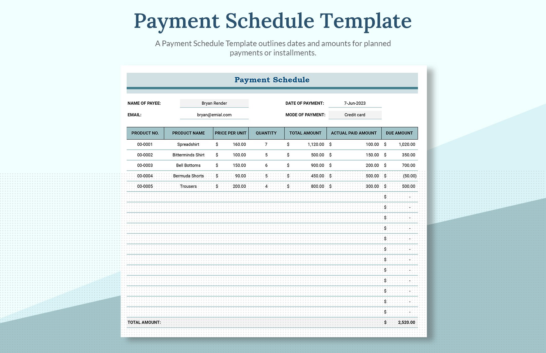 Payment Schedule Template in Excel, Google Sheets - Download ...