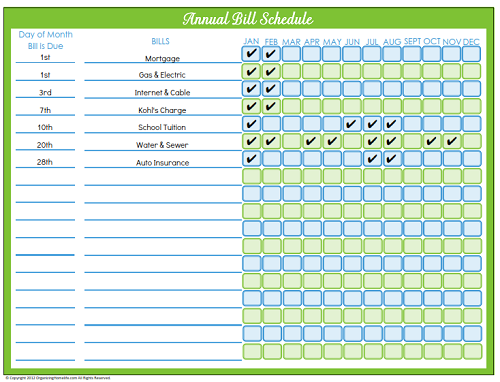 Bill Payment Schedule ~ Editable Version