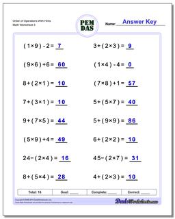 printable pemdas worksheet
