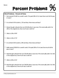 printable percent word problems