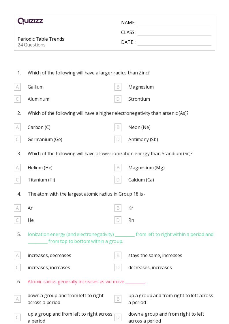 50+ periodic table worksheets for 12th Grade on Quizizz | Free ...
