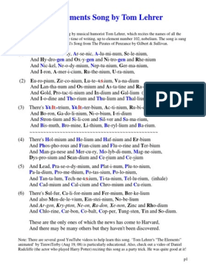 The Periodic Table Song - Sheet music for Piano
