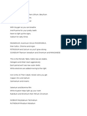The New Periodic Table Song Lyrics | PDF