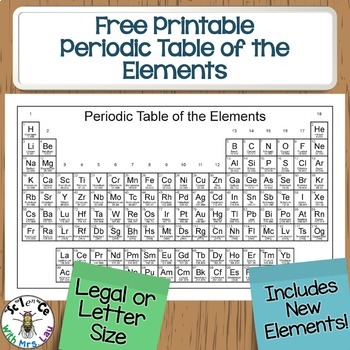 FREE Printable Periodic Table: Legal Size and 2 page Landscape ...