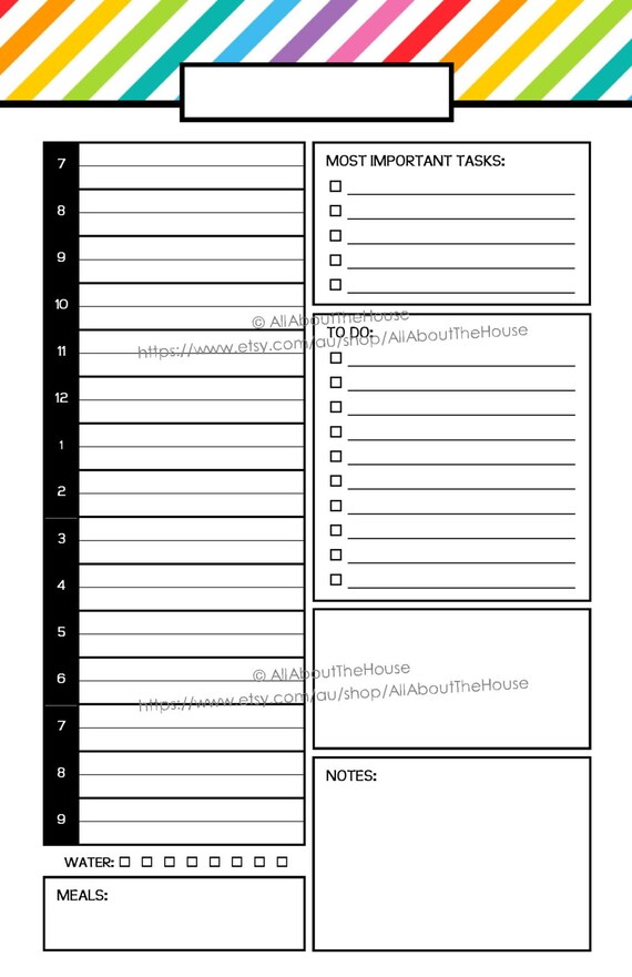Daily Planner Day Planner Printable Day to a Page Half Size Letter ...