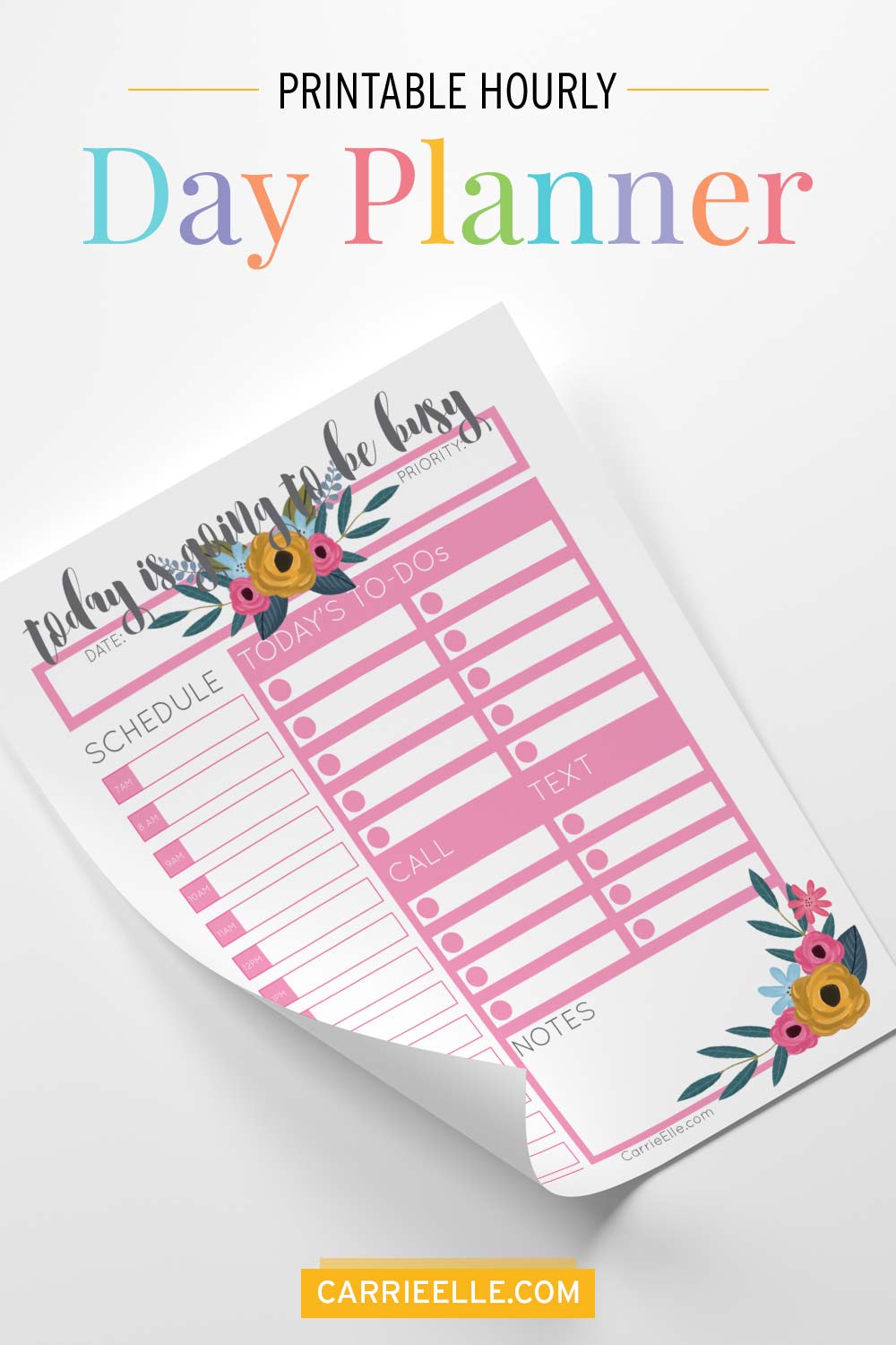 Printable Hourly Day Planner - Carrie Elle