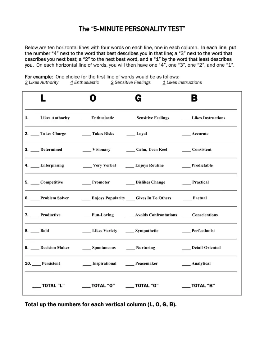5 Minute Personality Test ≡ Fill Out Printable PDF Forms Online