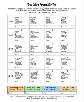 printable personality test questions with results