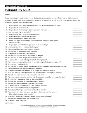 printable personality test with results