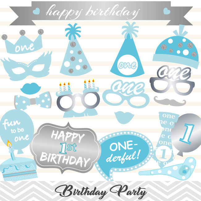Baby Boy 1st Birthday Photo Booth Props, 1st Birthday Party Photo ...