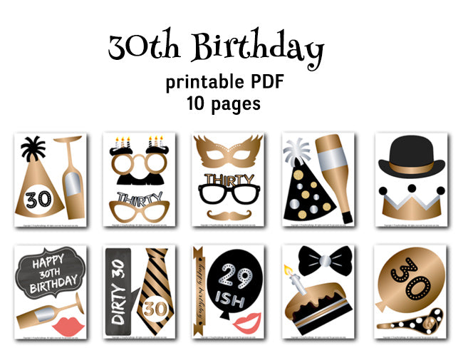 printable photo booth props 30th birthday
