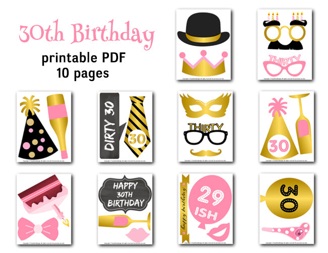 Gold Pink Thirty Birthday Party Photo Booth Props, 30th Birthday ...