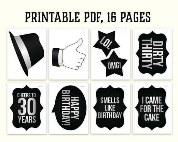 printable photo booth props 30th birthday