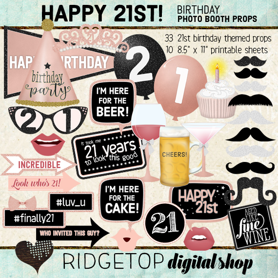 printable photo booth props for 21st birthday