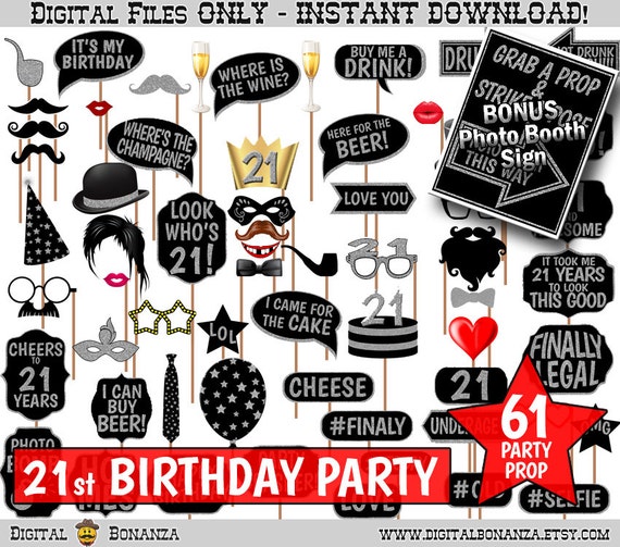 printable photo booth props for 21st birthday