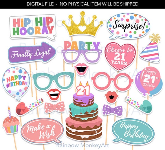 printable photo booth props for 21st birthday