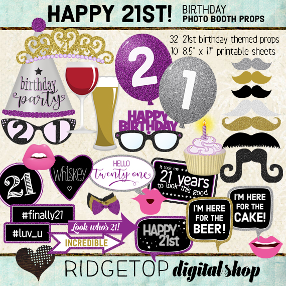 printable photo booth props for 21st birthday