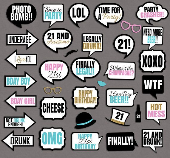 38 Printable 21st Birthday props, twenty first photo booth props ...
