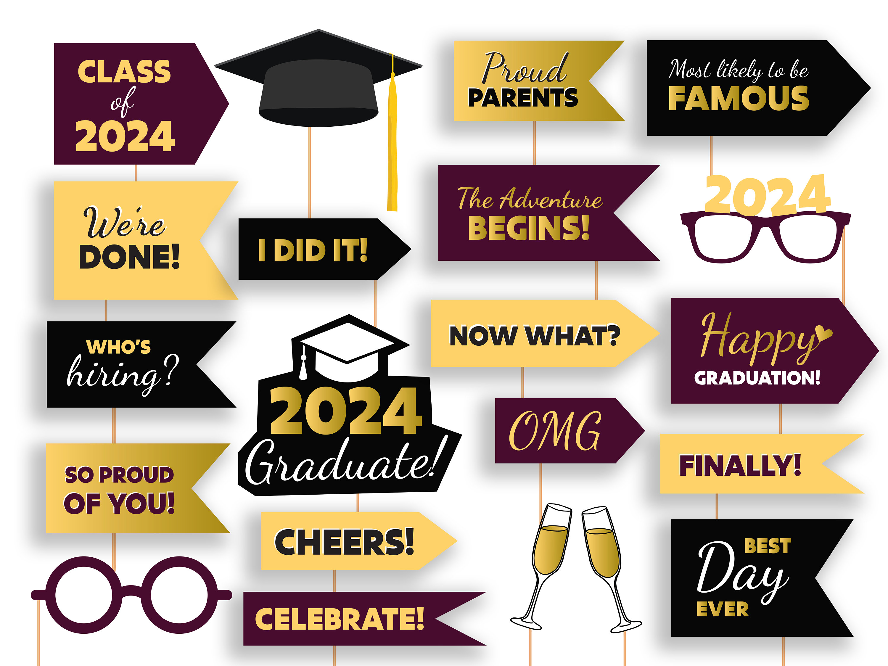 2024 Graduation Photo Booth Props Printable Graduation