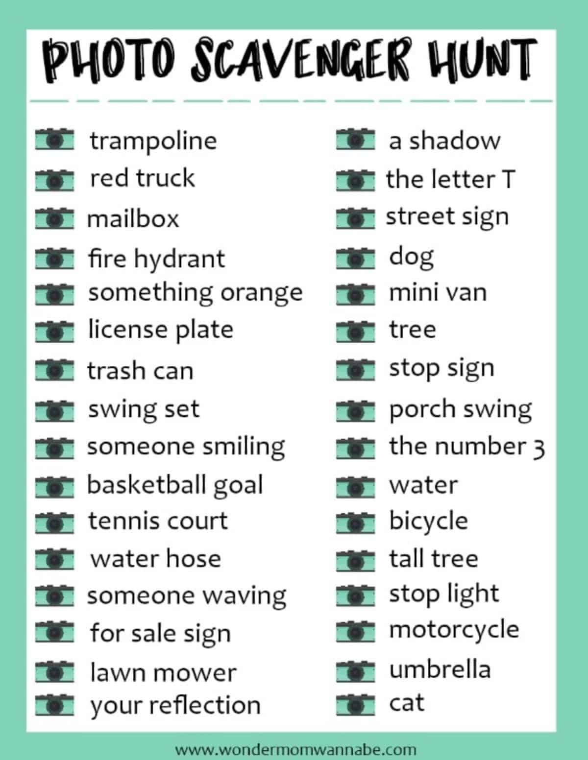 printable photo scavenger hunt list