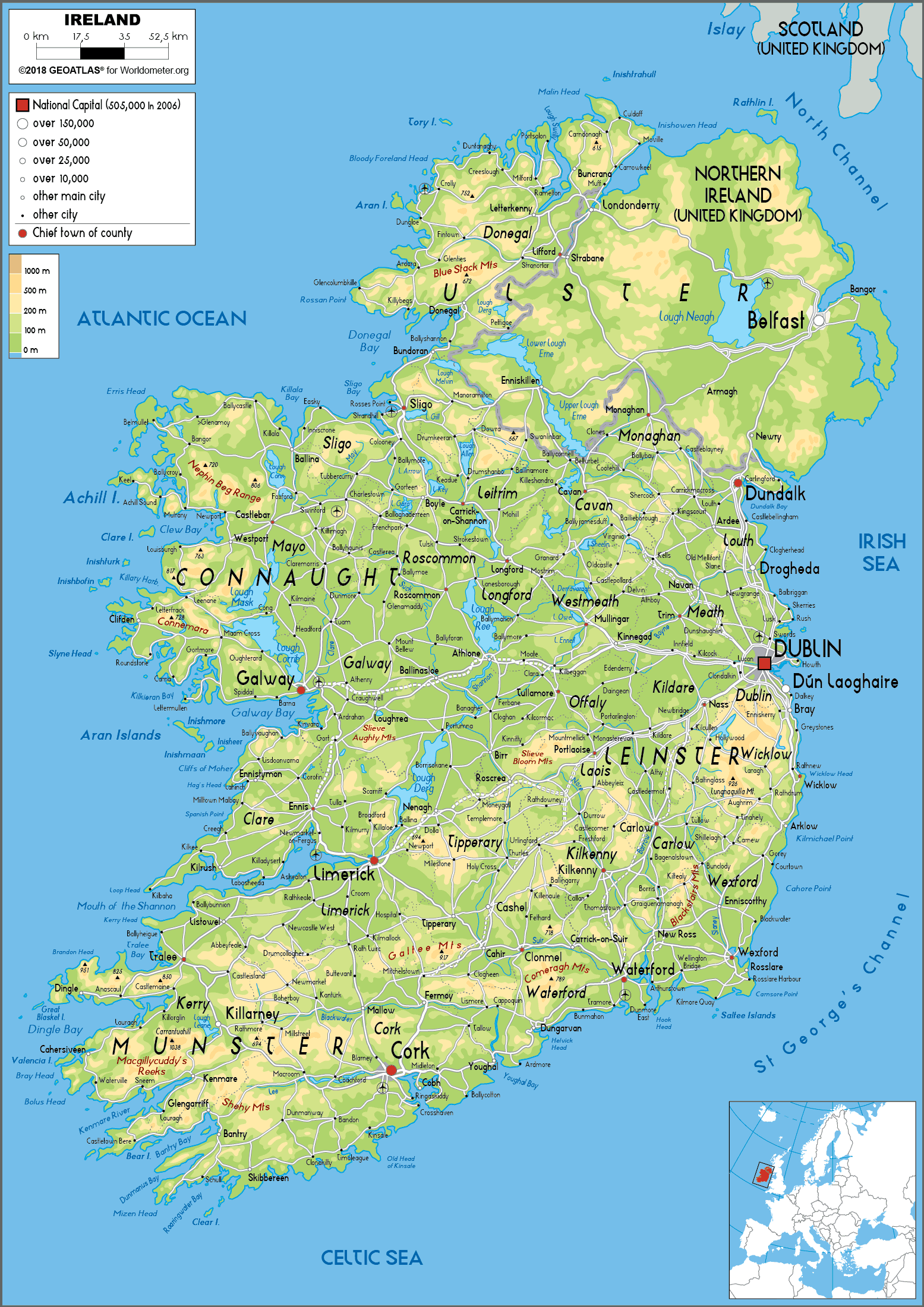 printable physical map of ireland