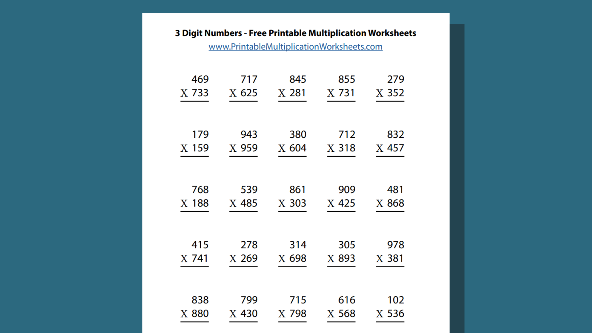 Multiplying with 3 Digit Numbers | Printable Multiplication Worksheets