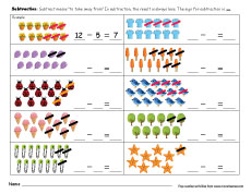Printable count and subtract (take away) worksheets for preschools