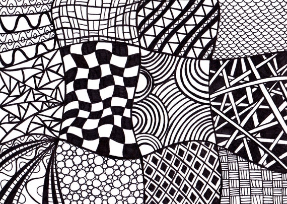 Black and White Printable Art, Zentangle Inspired Ink Drawing  