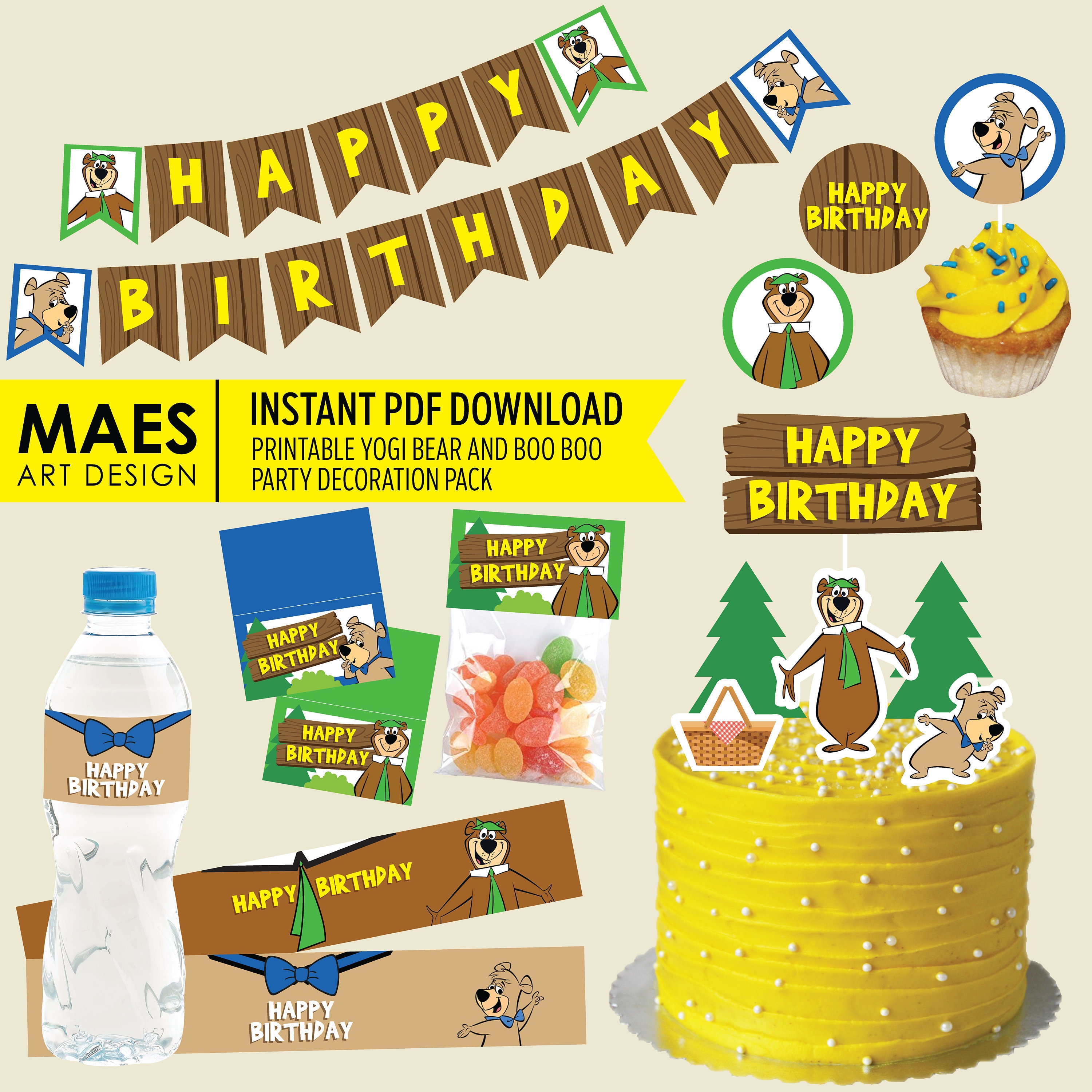 Yogi Bear Birthday Party Decoration Instant Download Printable  