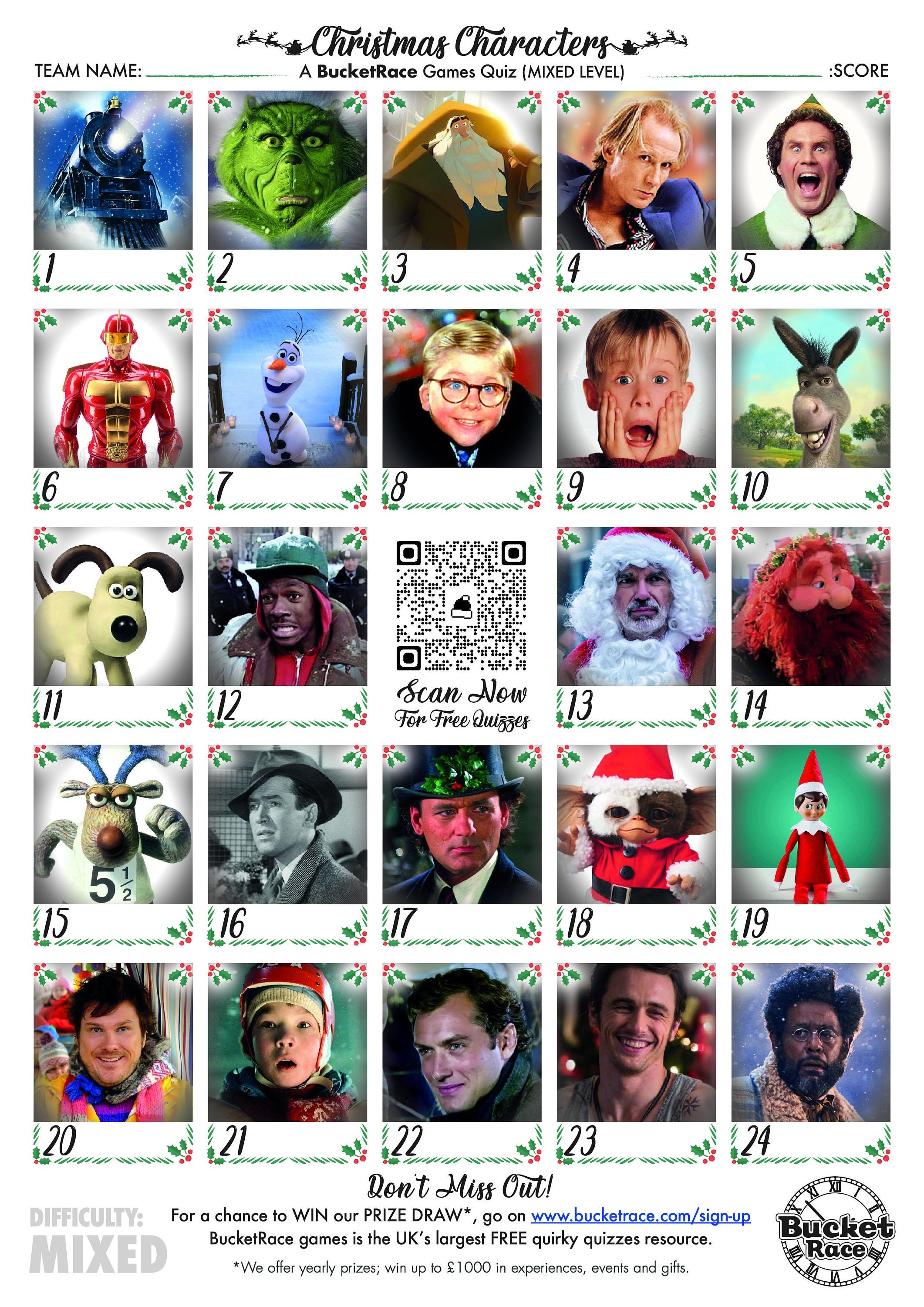 Printable Christmas Character Picture Quiz Mixed Level  